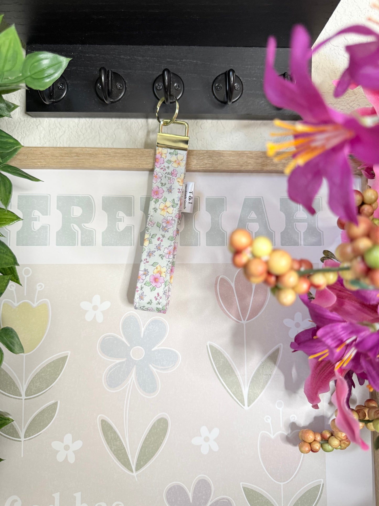 Pastel Floral Wristlet Keychain