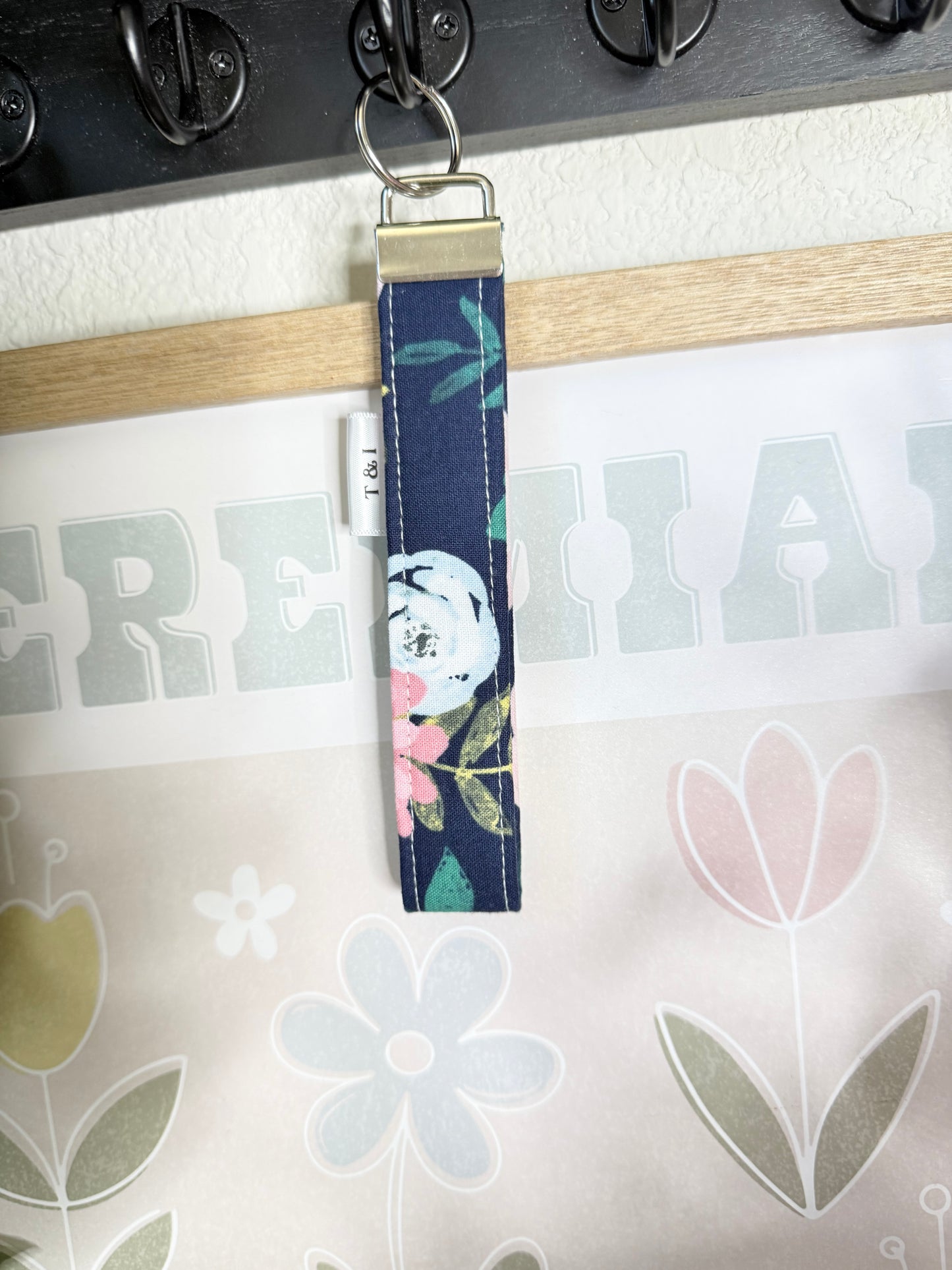 Blue Floral Wristlet Keychain