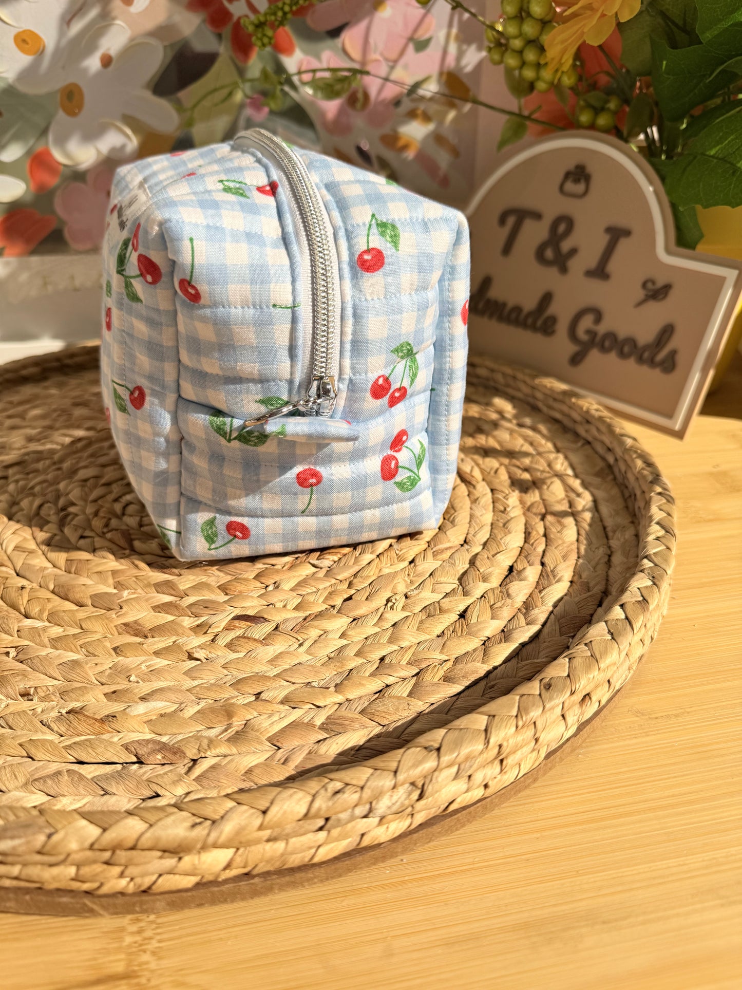 Cherry Blue Gingham Medium Multipurpose Bag