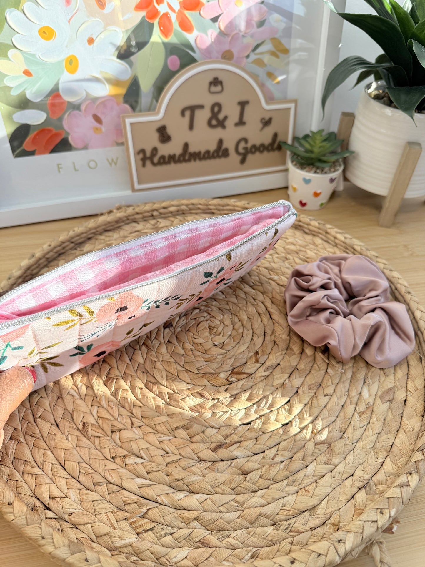 Pink Rose Flat pencil Pouch