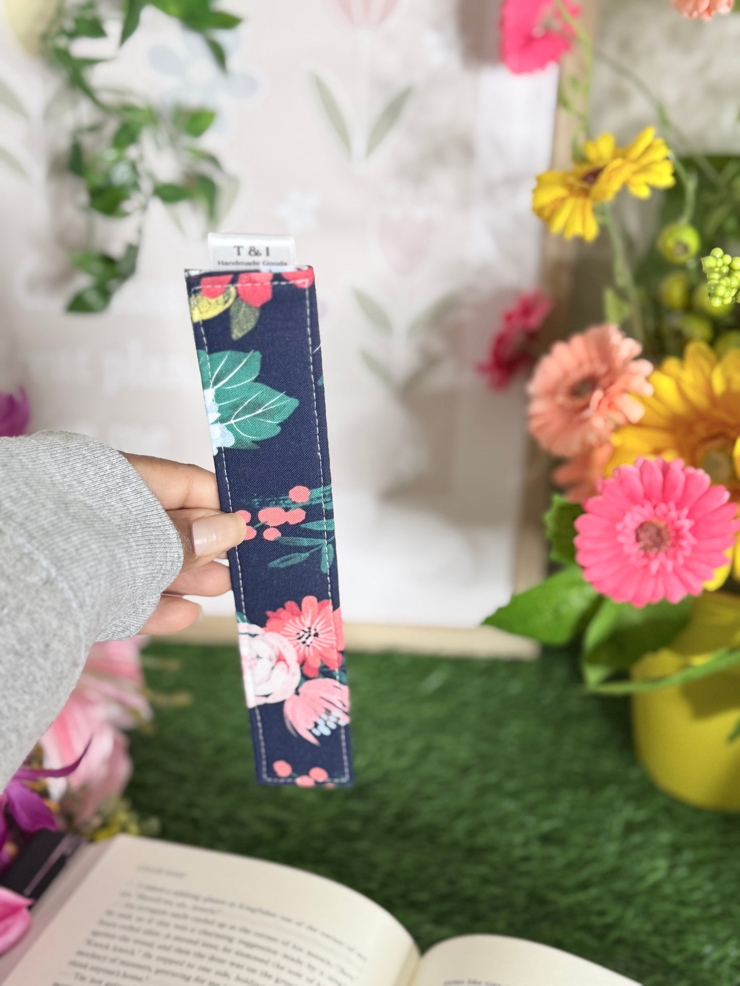 Blue Floral Fabric Bookmark