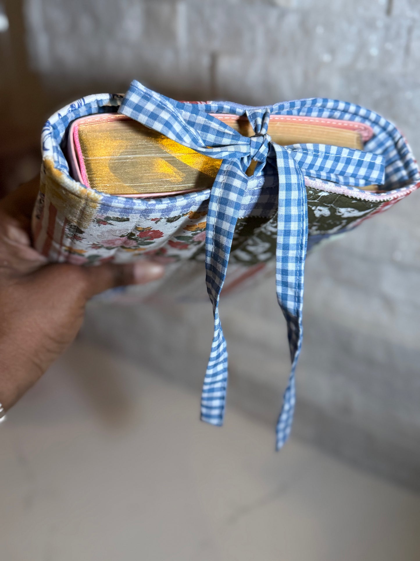 Cottage Boho Patchwork Book Sleeve w/bow