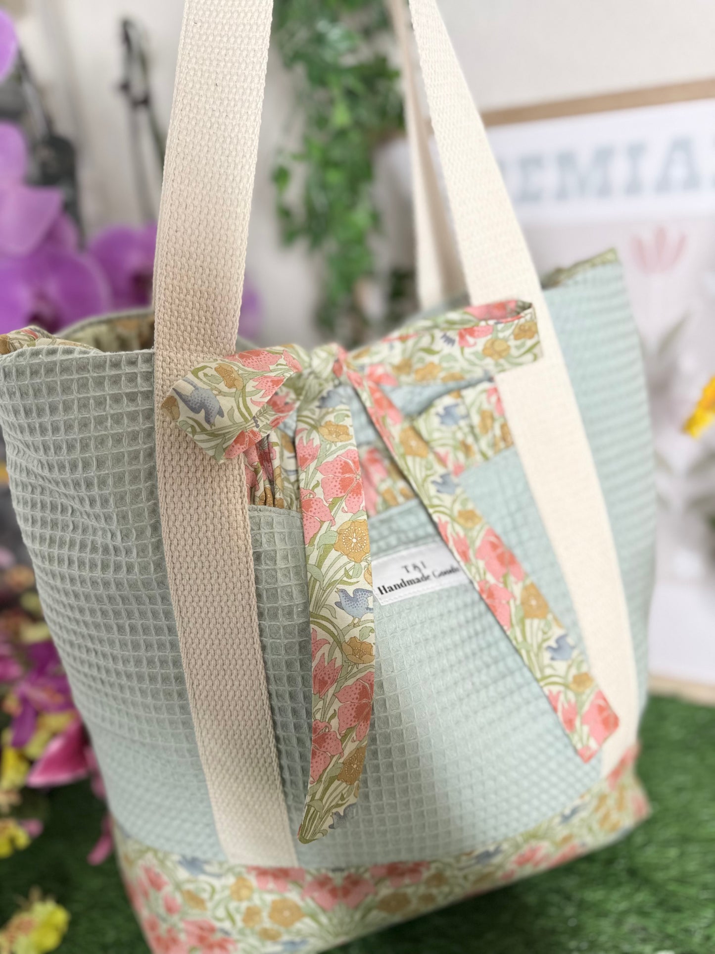 Garden Gathered Teal & Sage Tote Bag