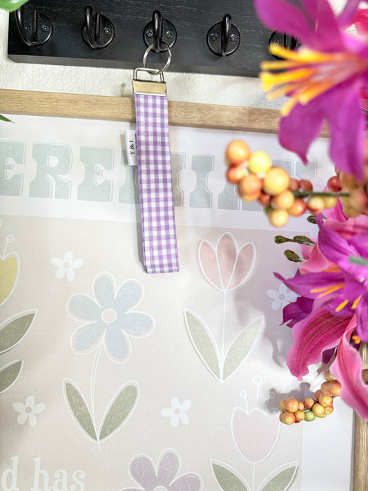 Purple gingham Wristlet Keychain