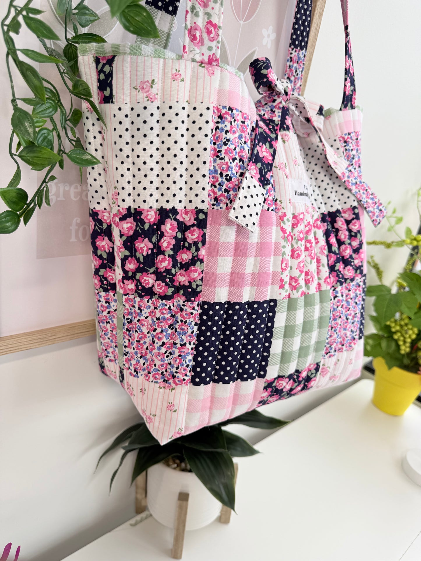 Pink floral Patch Tote Bag