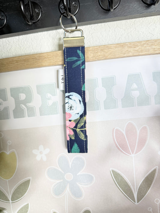 Blue Floral Wristlet Keychain