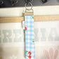 Cherry blue gingham Wristlet Keychain