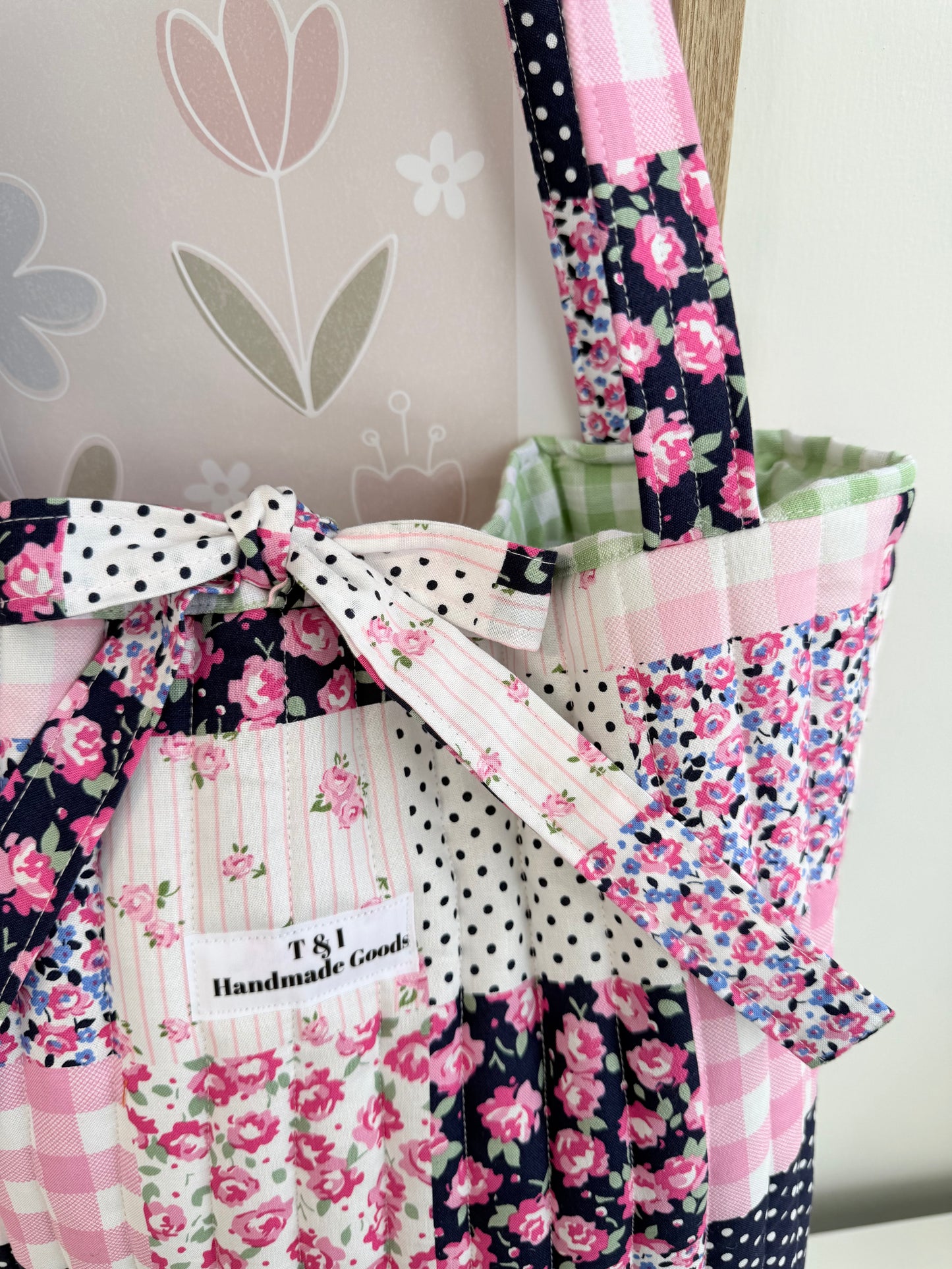 Pink floral Patch Tote Bag