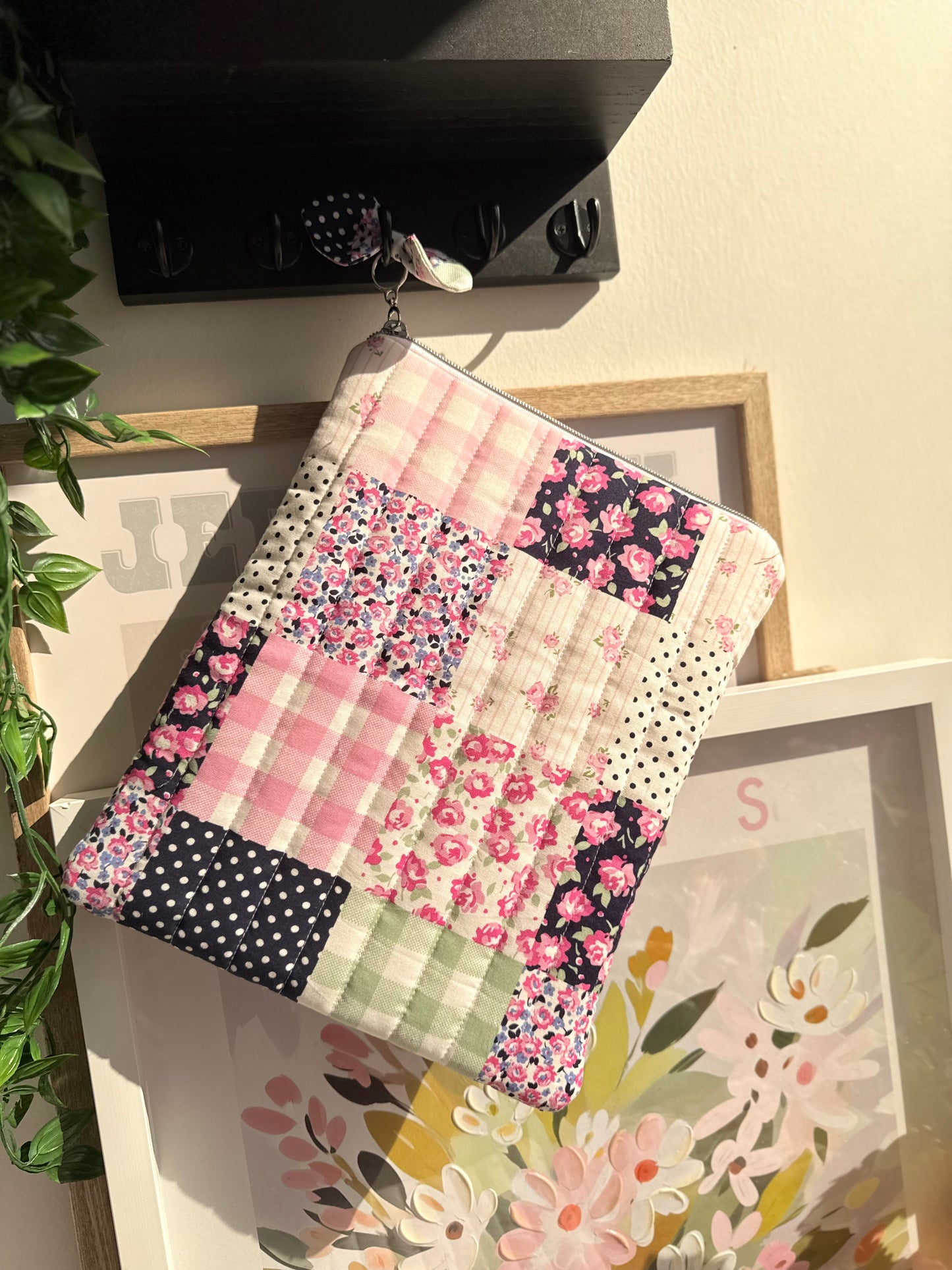 Pink floral Patch IPad Sleeve (fits your IPad w/keyboard)