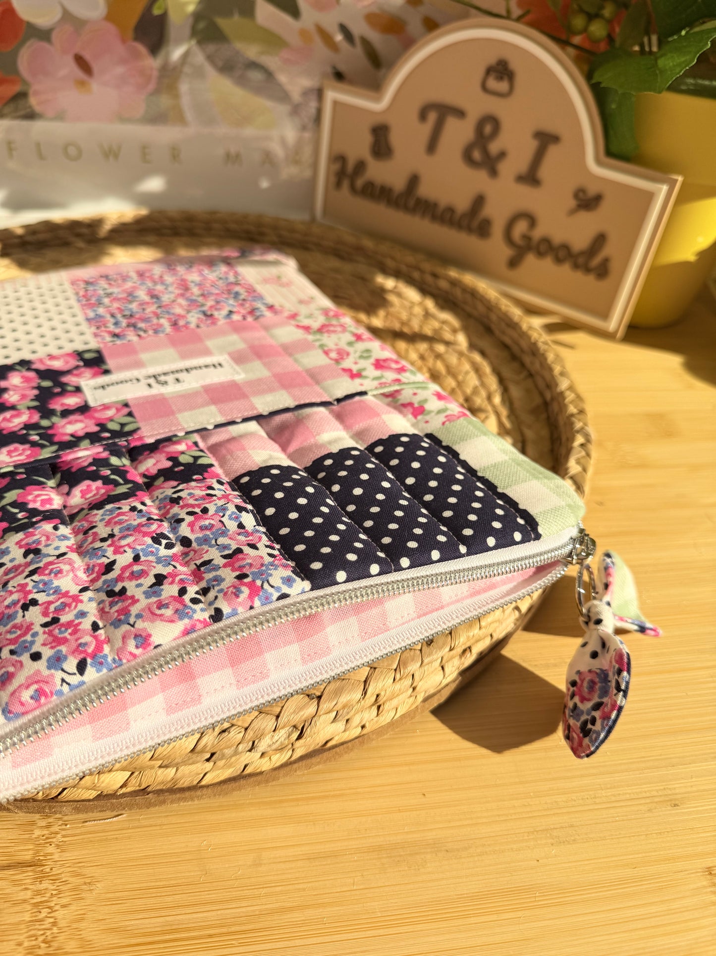 Pink floral Patch IPad Sleeve (fits your IPad w/keyboard)