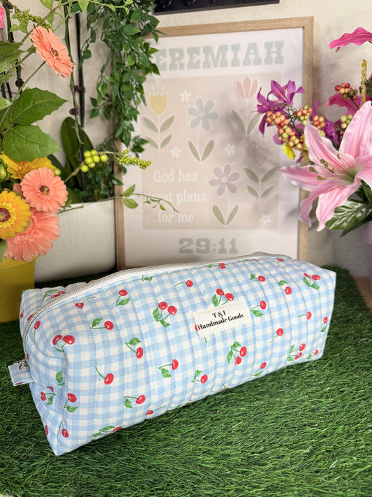 Cherry blue gingham Hair Tools Bag