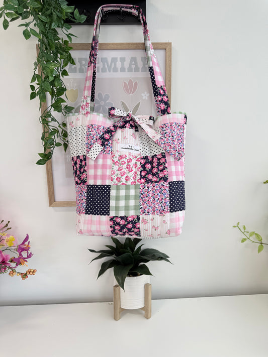 Pink floral Patch Tote Bag