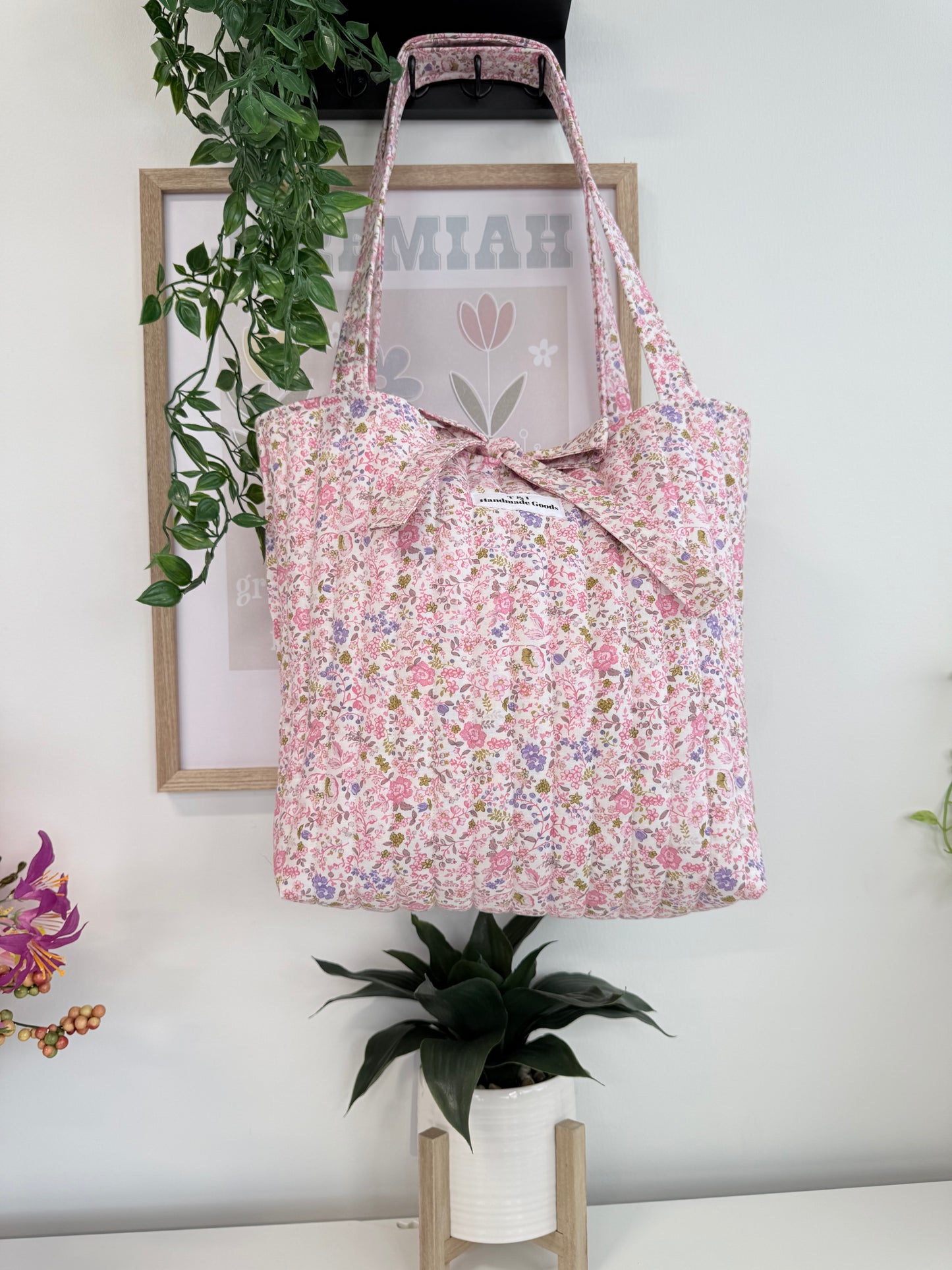Pink Floral Tote Bag