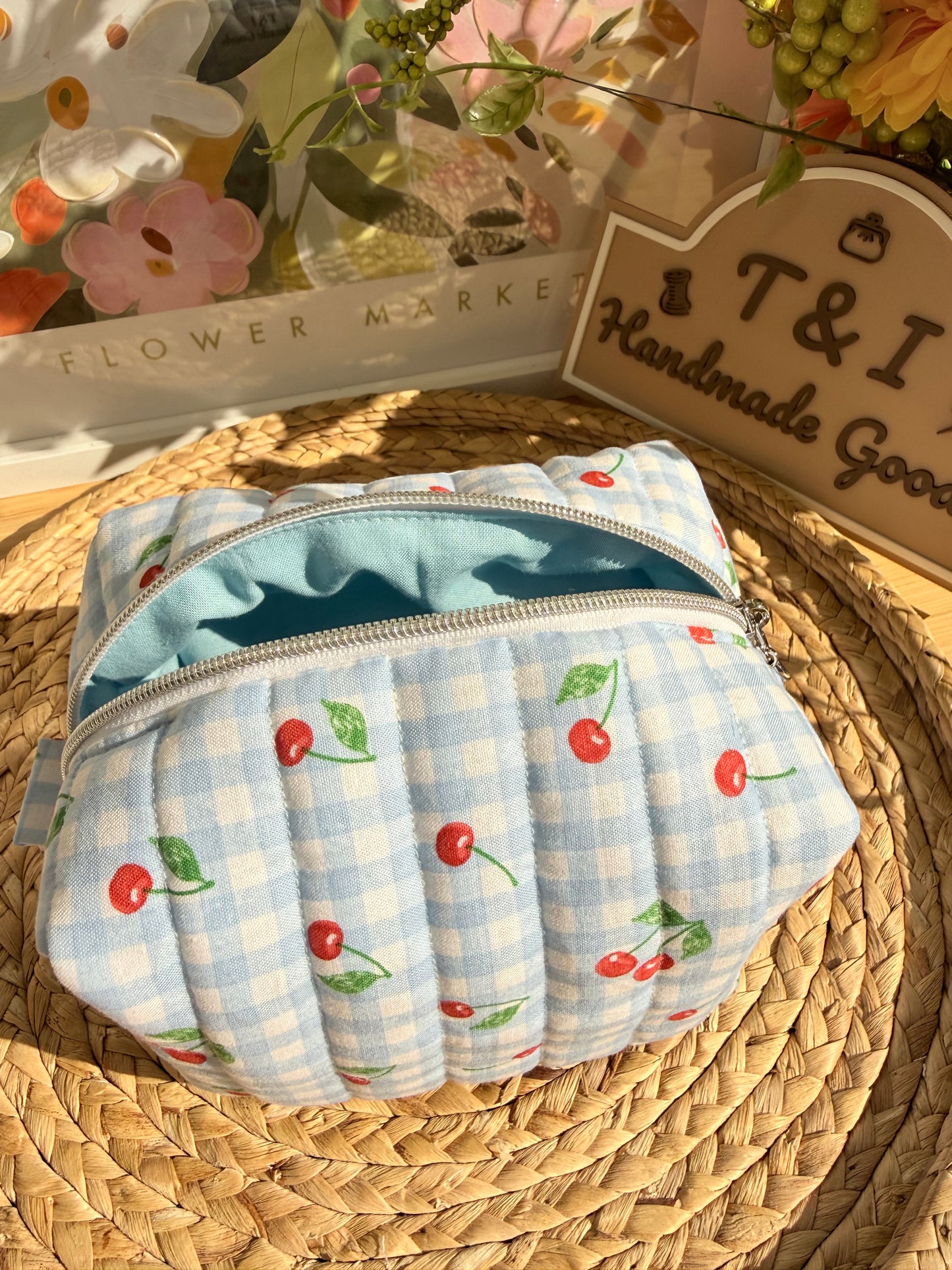 Cherry Blue Gingham Medium Multipurpose Bag