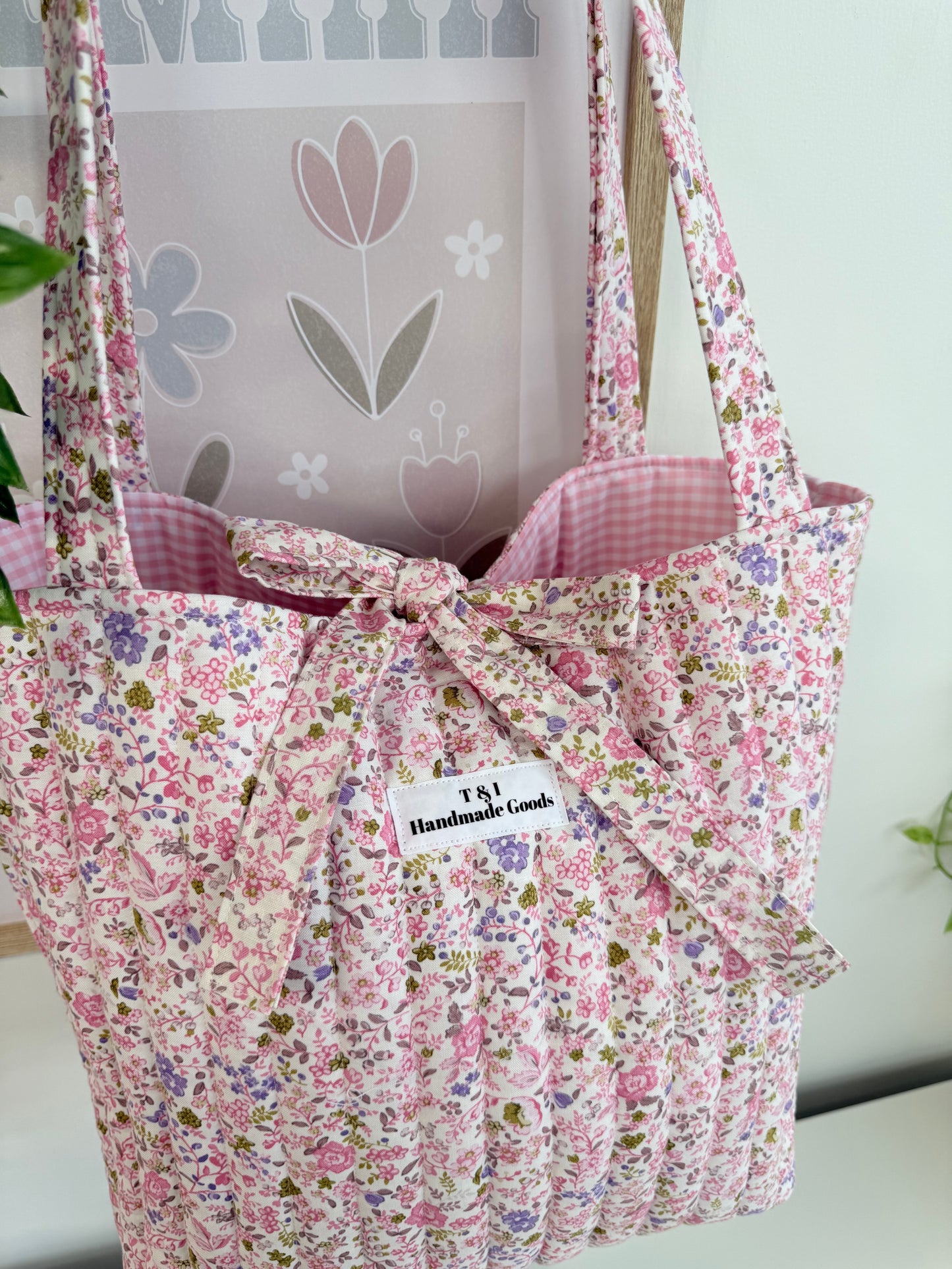 Pink Floral Tote Bag