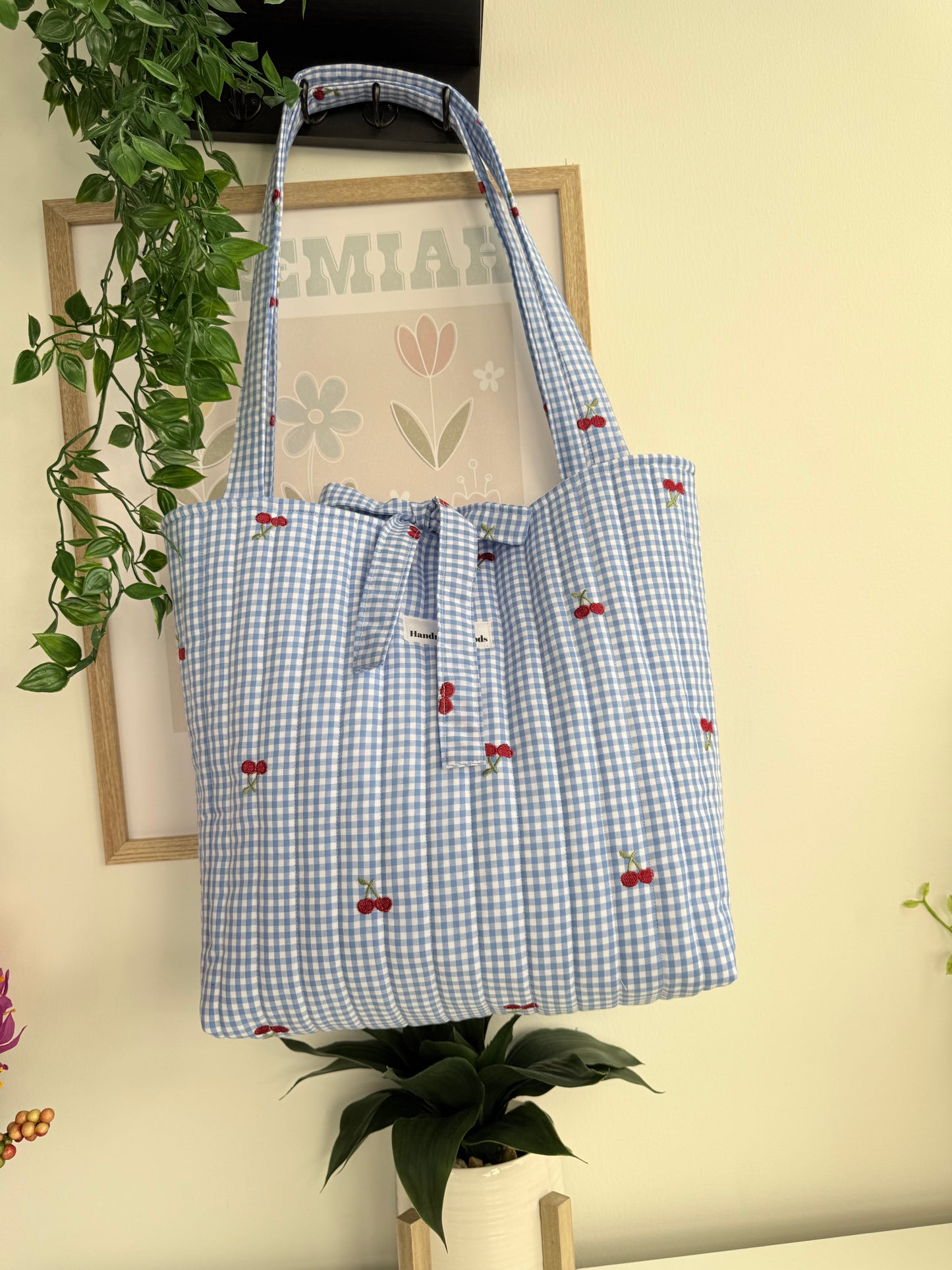 Embroidered Cherry Patch Tote Bag