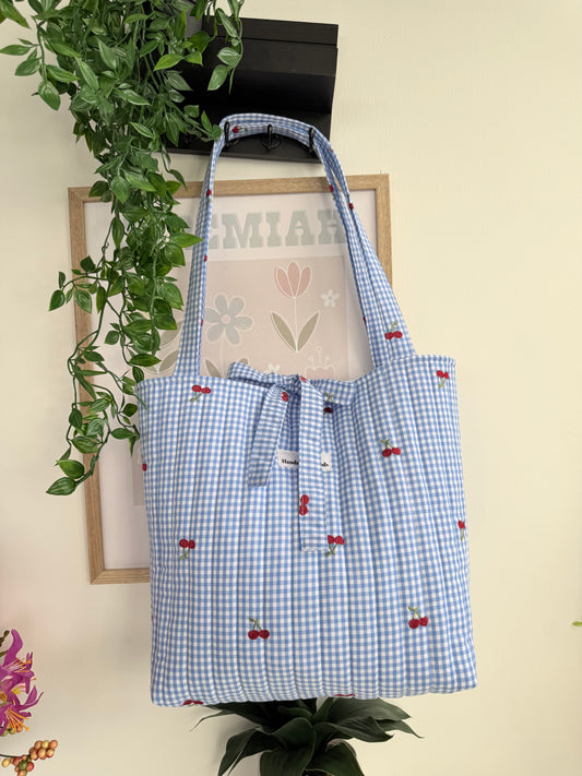 Embroidered Cherry Patch Tote Bag