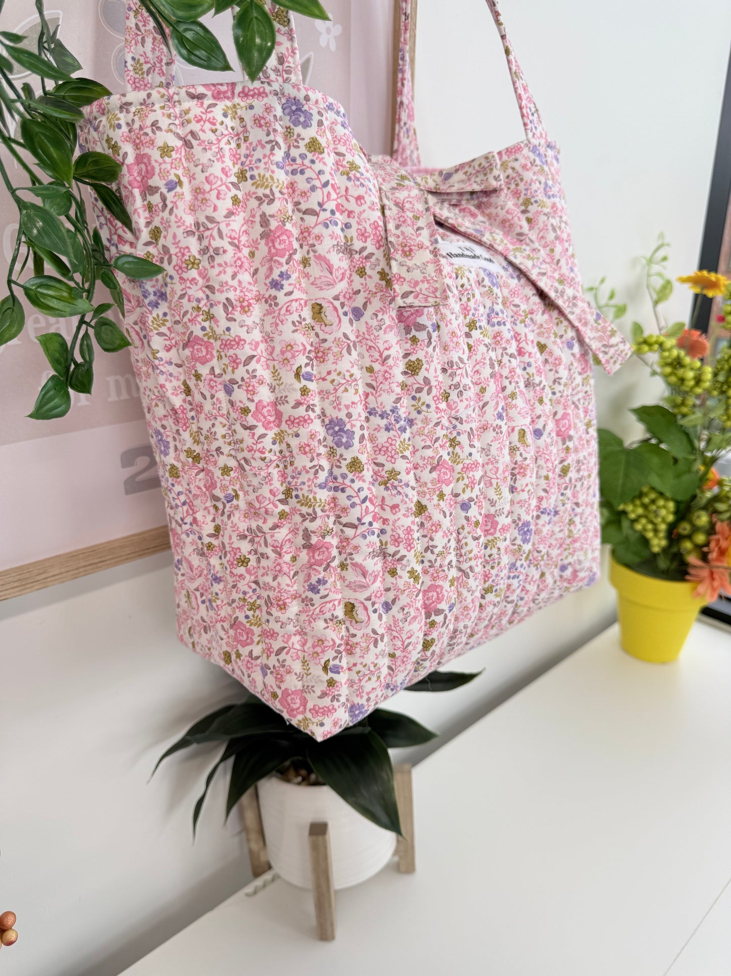 Pink Floral Tote Bag