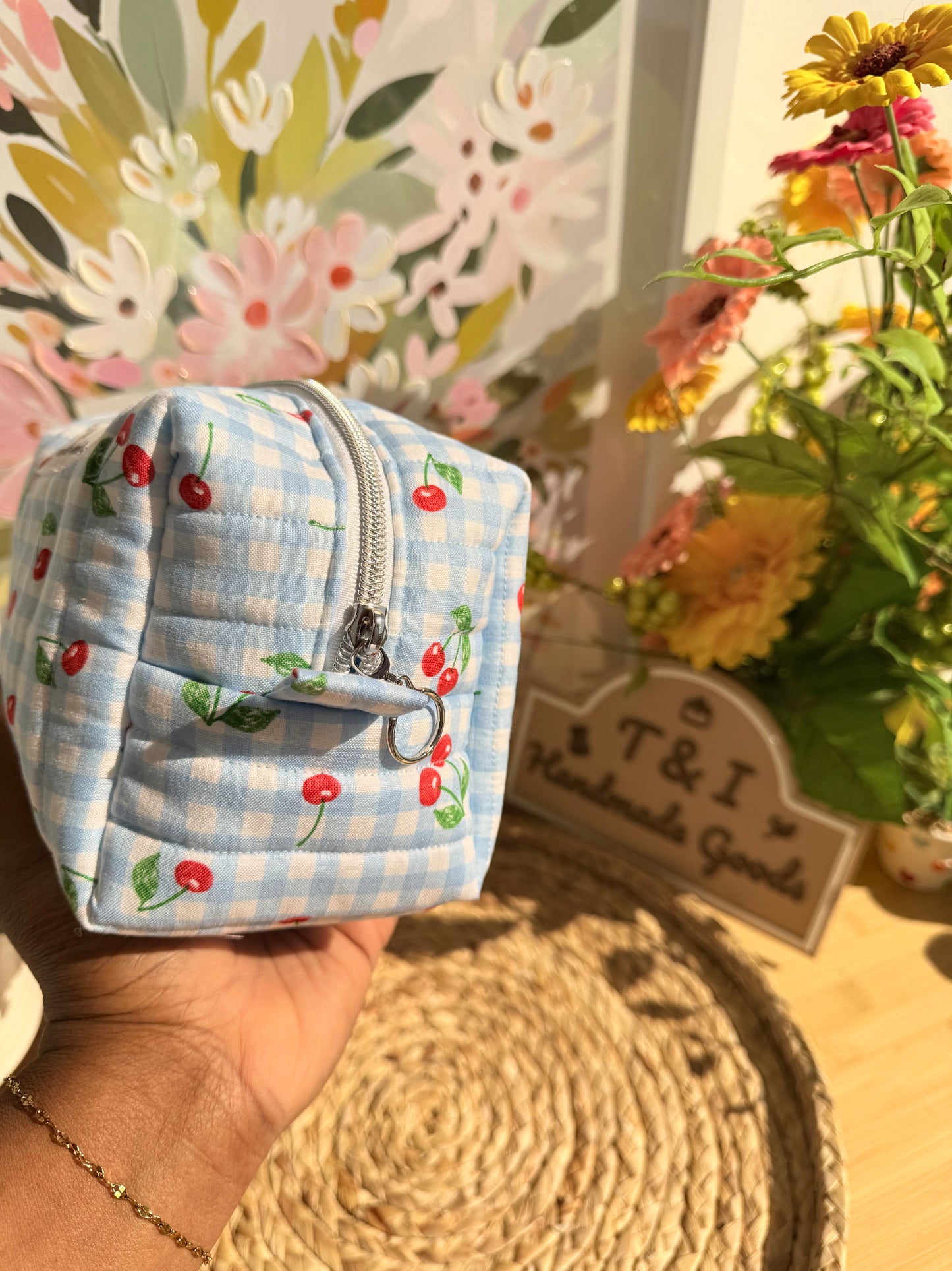 Cherry Blue Gingham Medium Multipurpose Bag