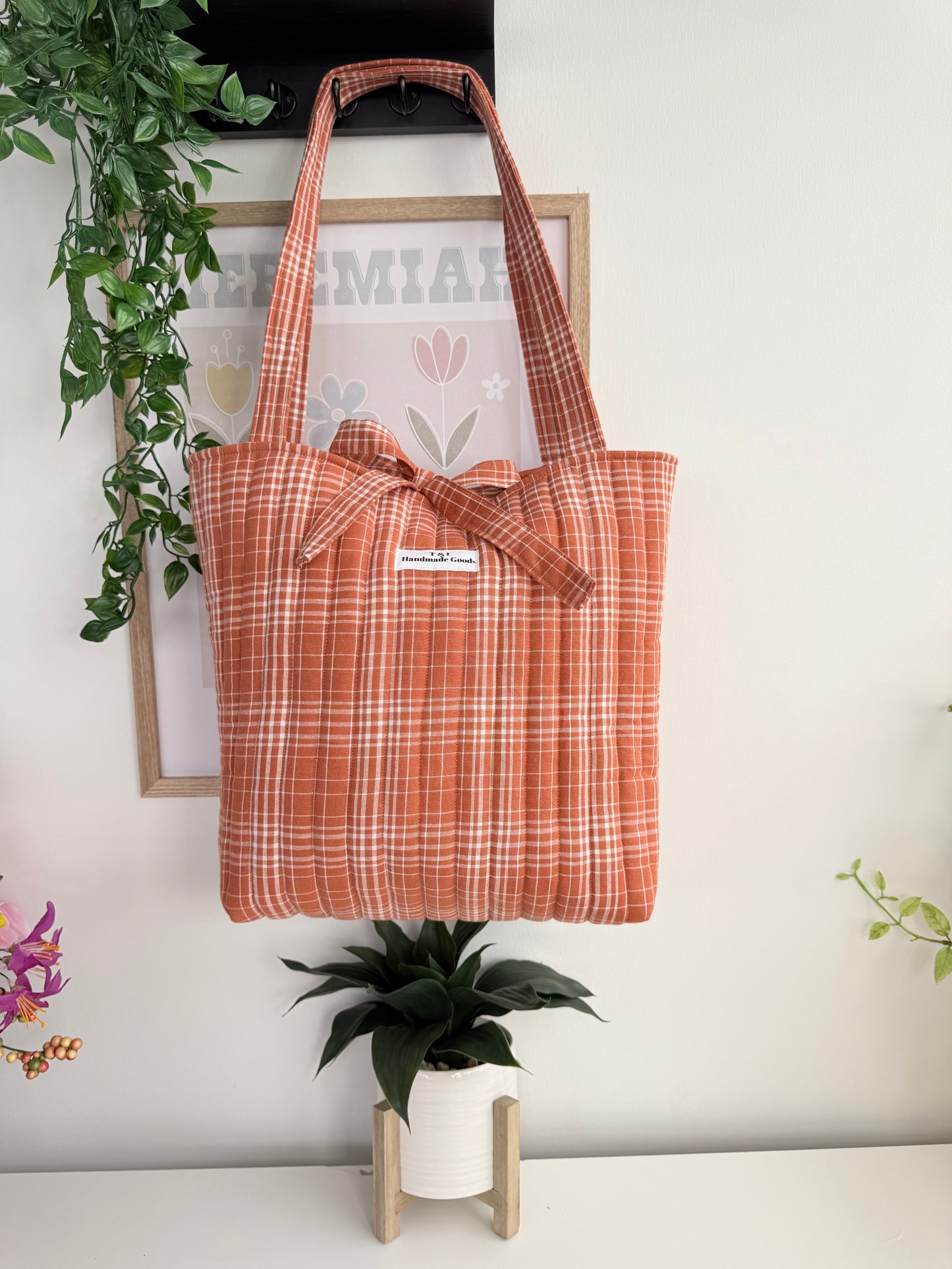 Orange Plaid  Tote Bag
