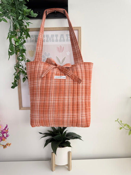 Orange Plaid  Tote Bag
