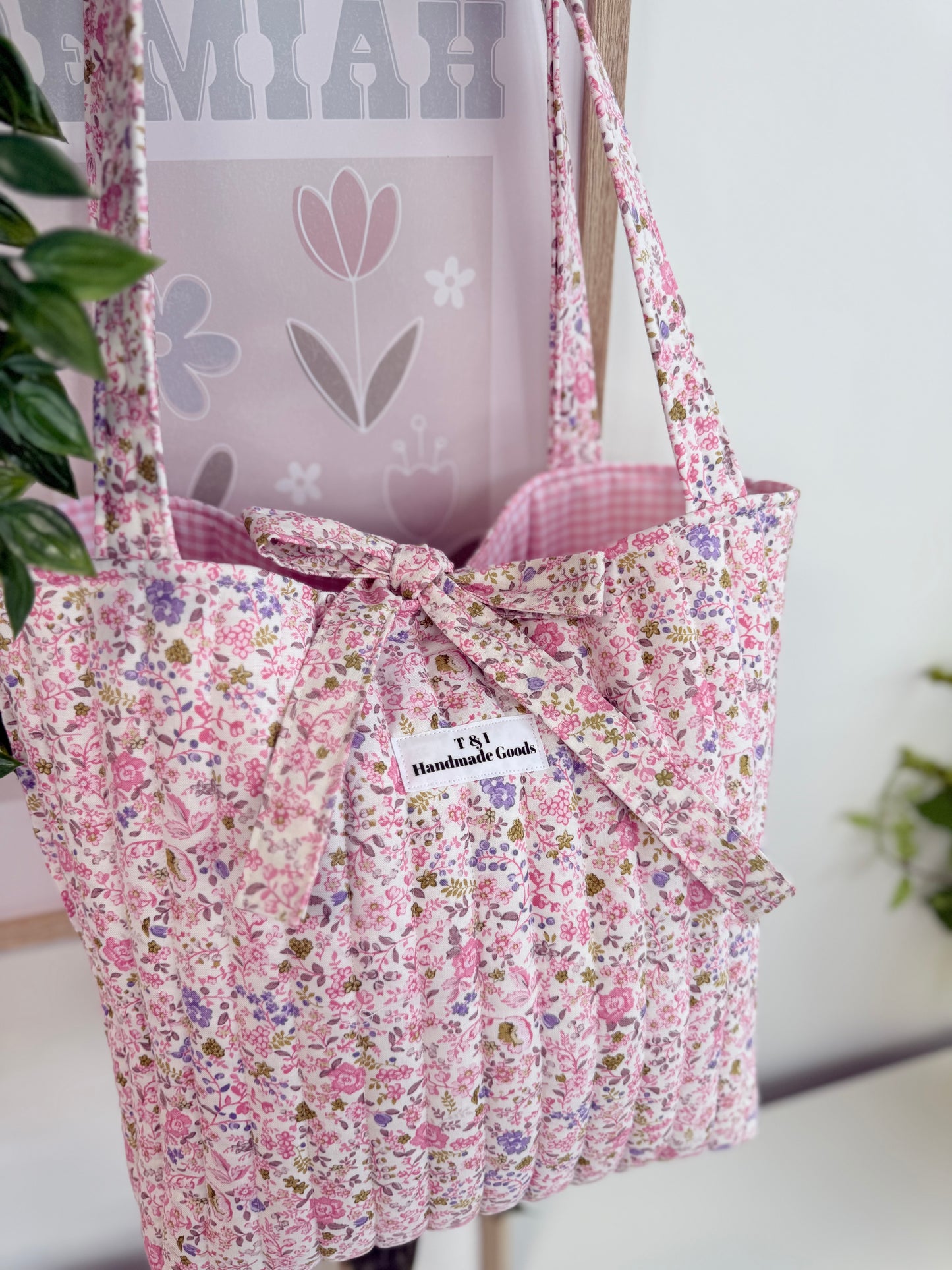 Pink Floral Tote Bag