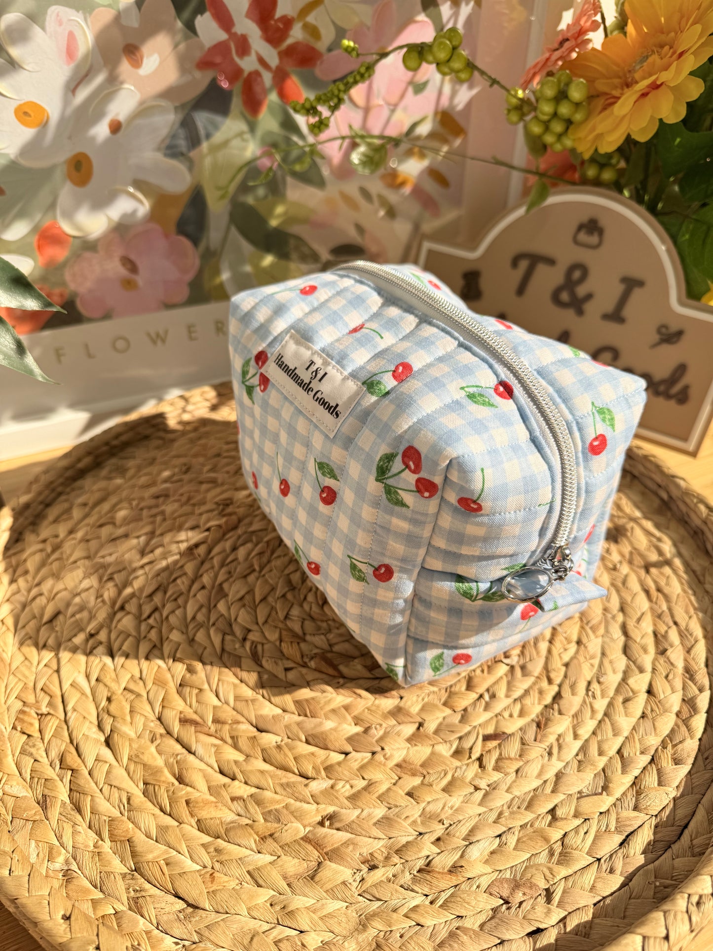 Cherry Blue Gingham Medium Multipurpose Bag