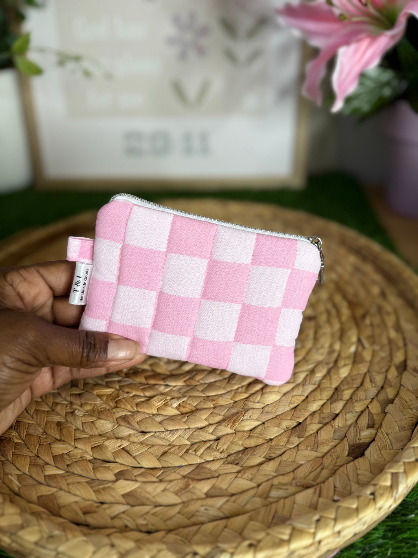Pink Checker Keychain Wallet