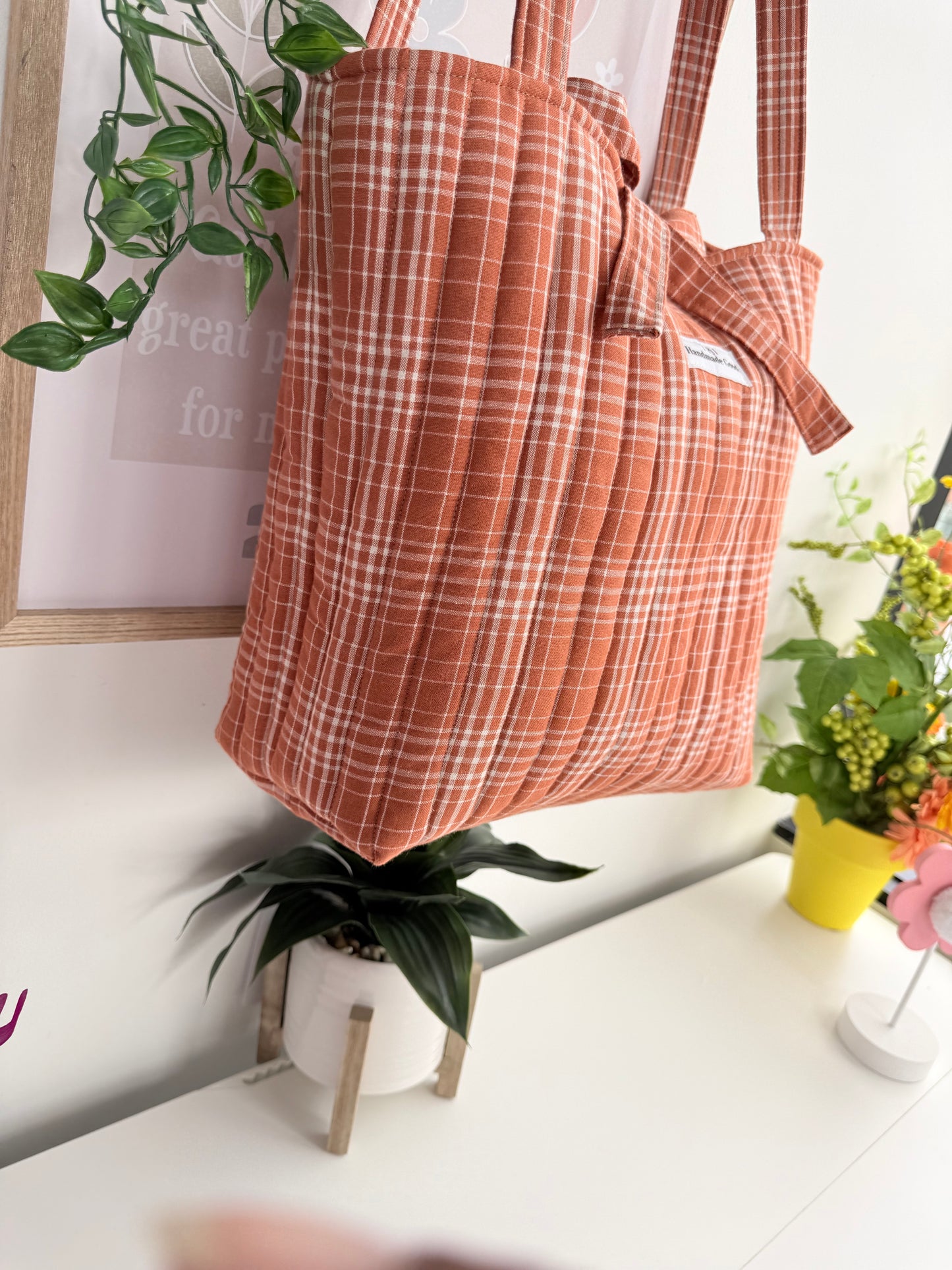 Orange Plaid  Tote Bag