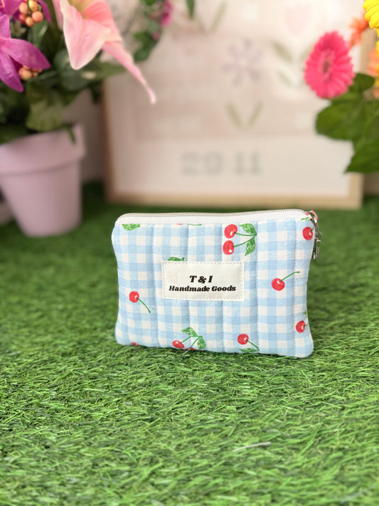 Cherry Blue Gingham Keychain Wallet