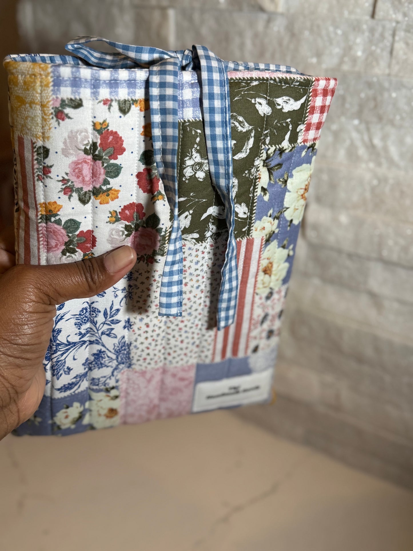 Cottage Boho Patchwork Book Sleeve w/bow