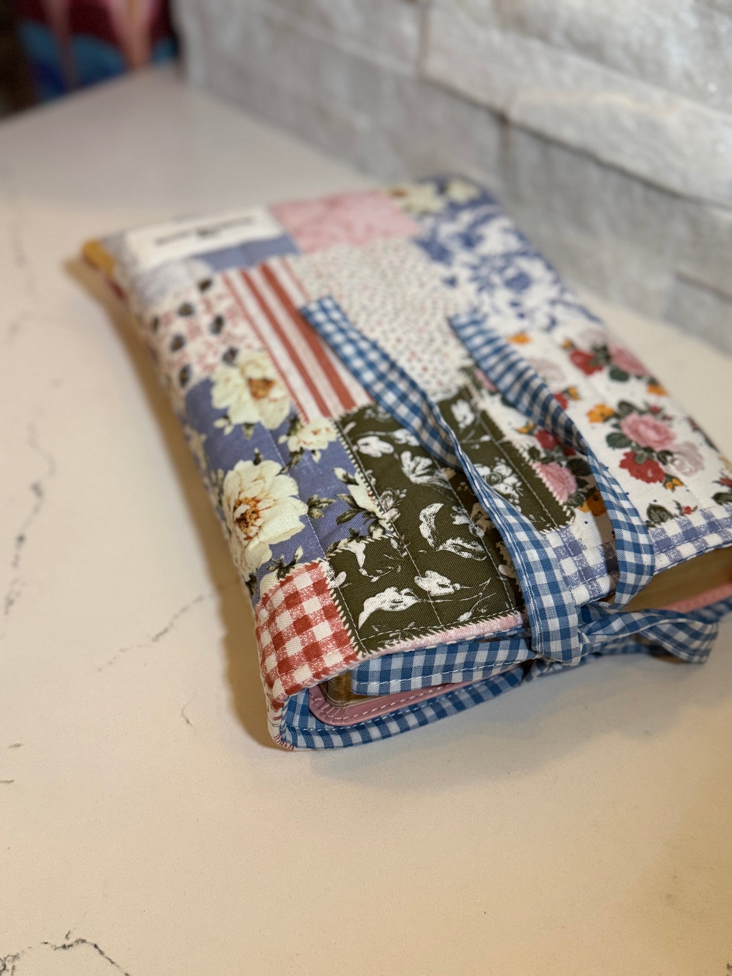 Cottage Boho Patchwork Book Sleeve w/bow