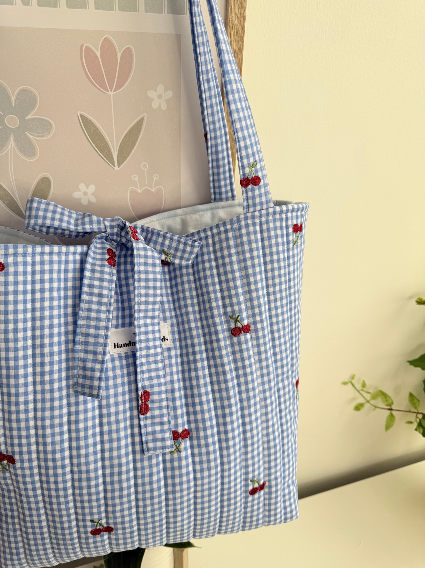 Embroidered Cherry Patch Tote Bag