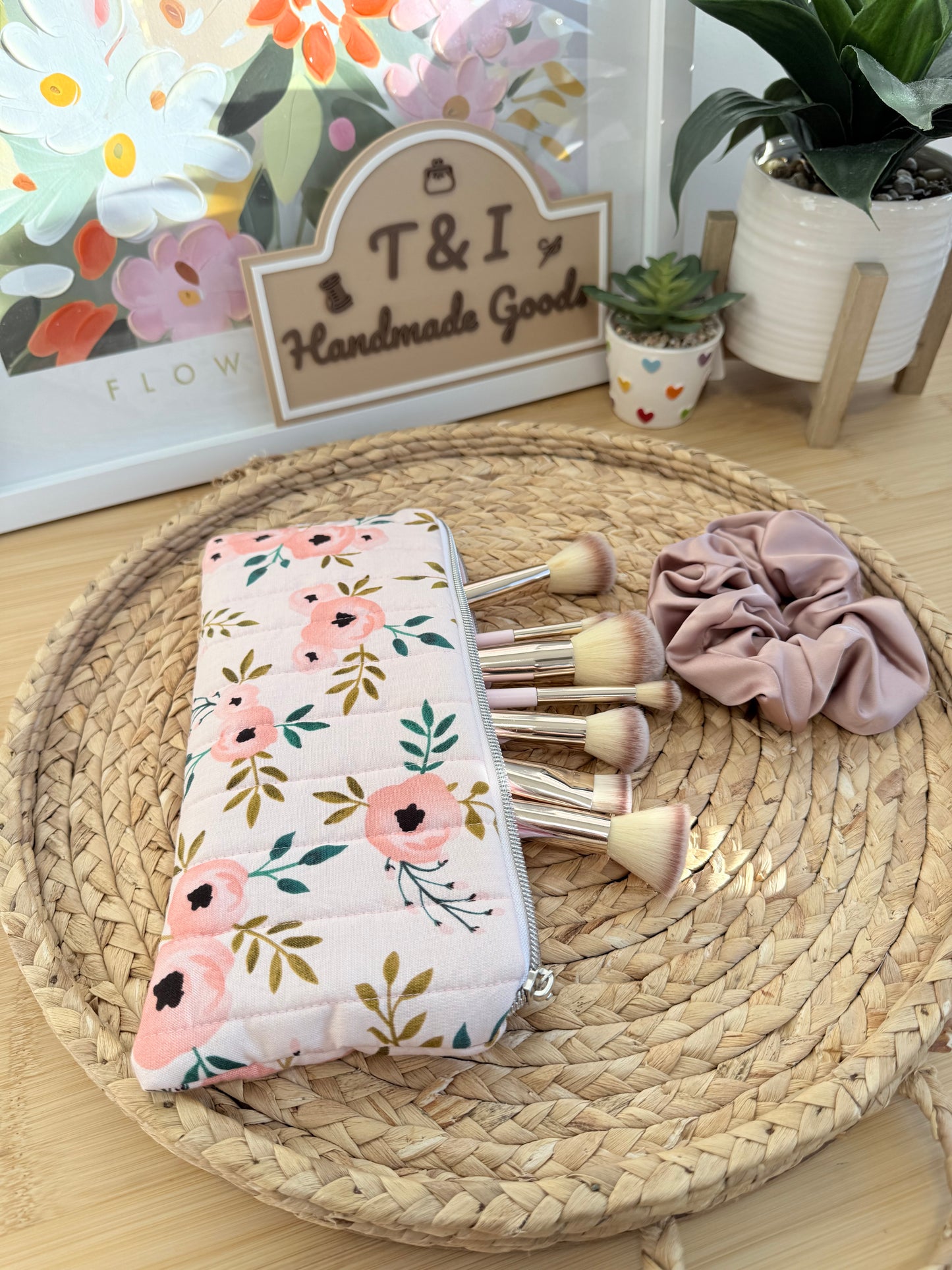 Pink Rose Flat pencil Pouch