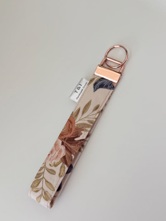Earthy Botanical Floral Wristlet Keychain