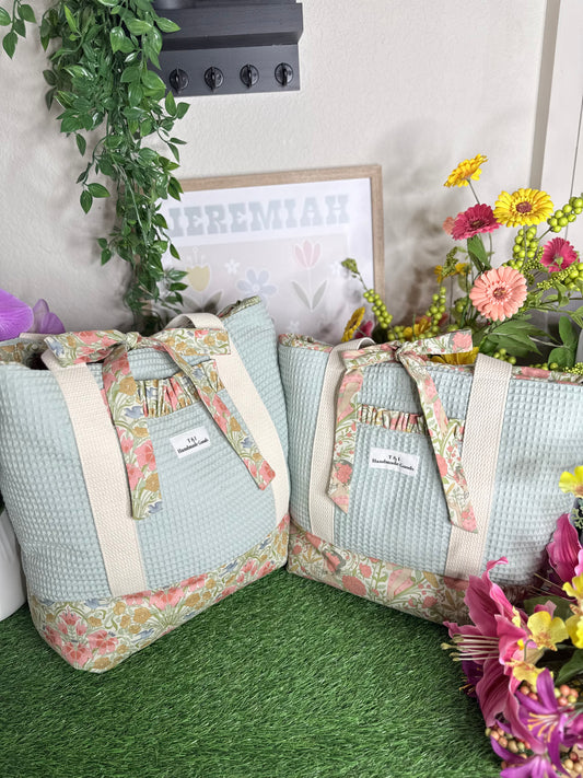 Garden Gathered Teal & Sage Tote Bag
