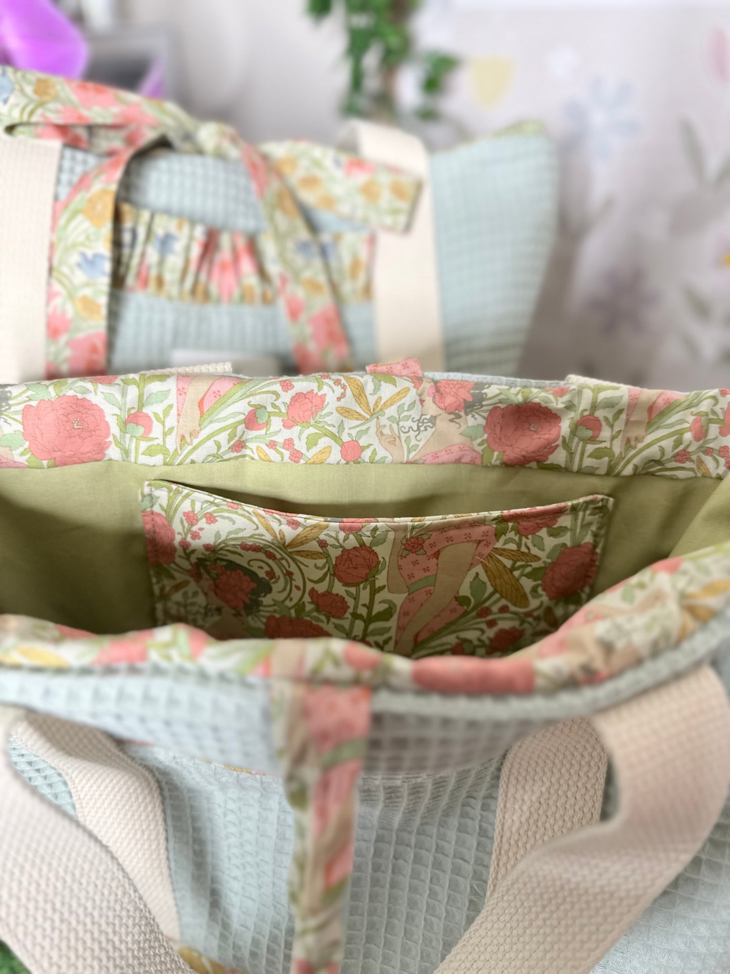 Garden Gathered Teal & Sage Tote Bag