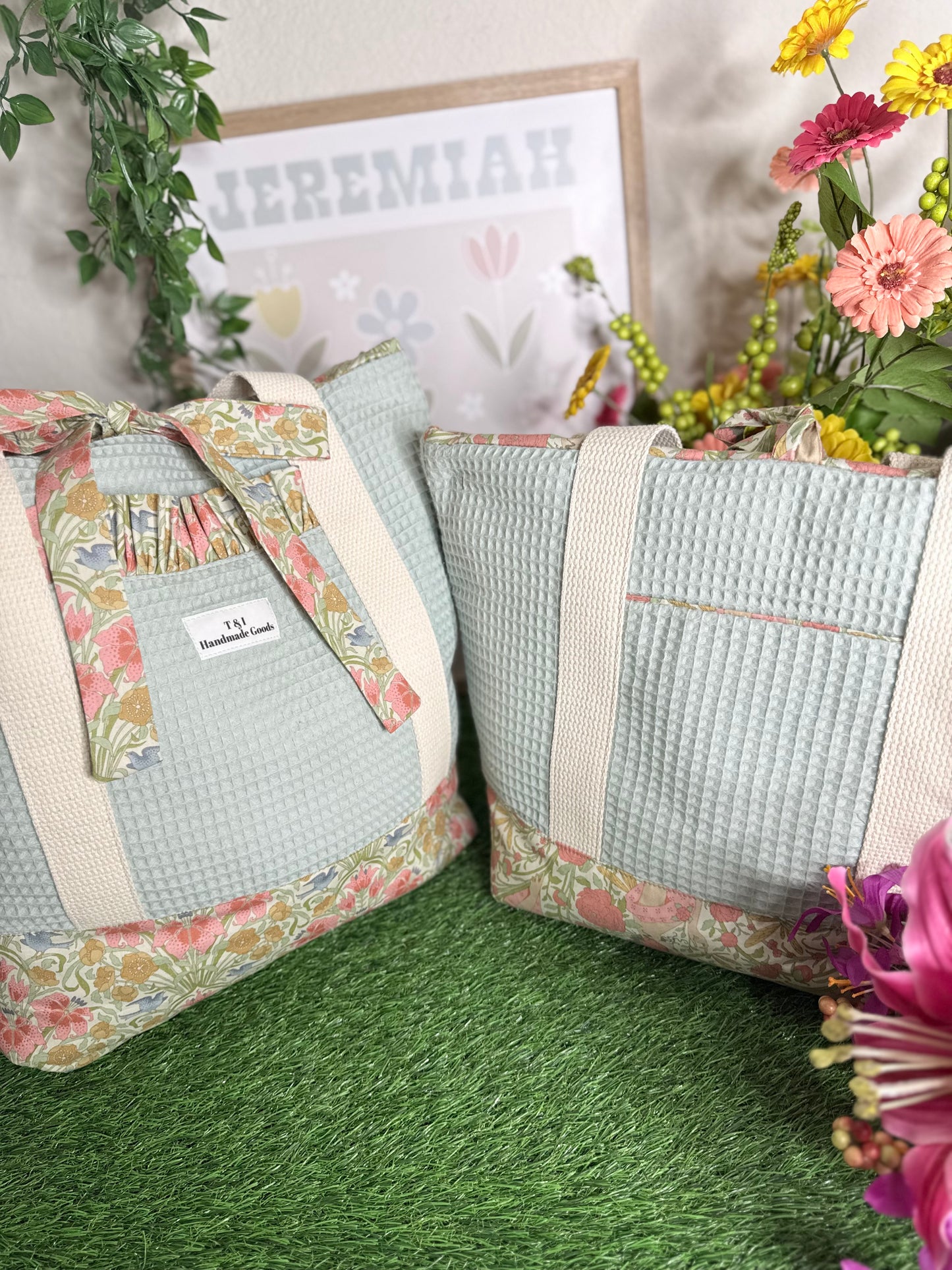 Garden Gathered Teal & Sage Tote Bag