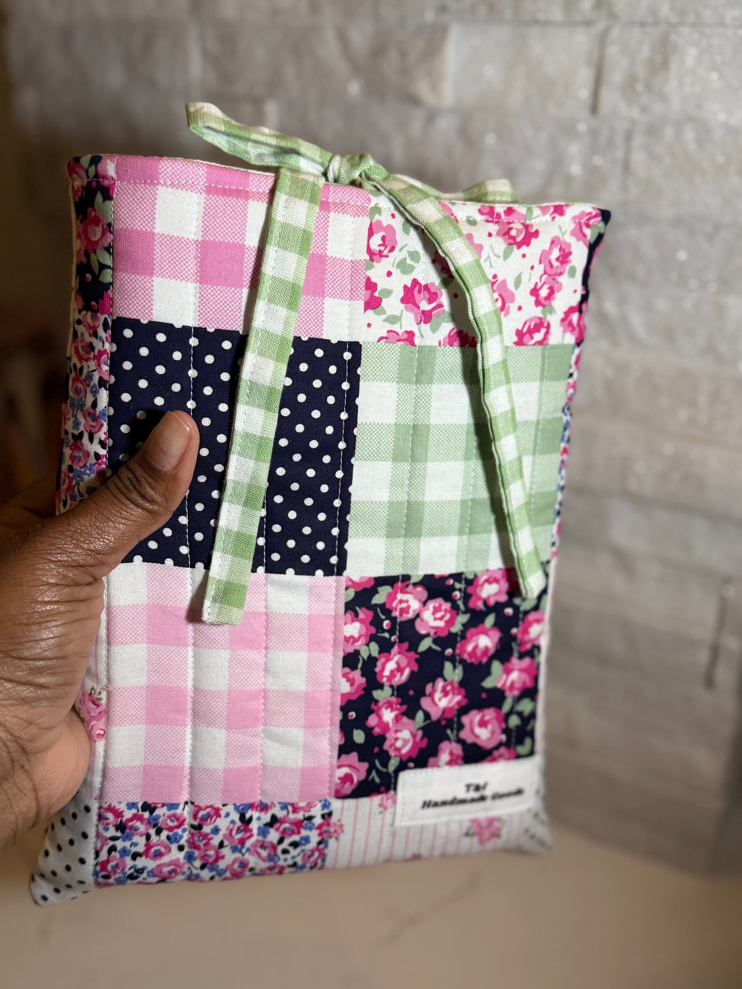 Pink Floral patch Book Sleeve w/bow