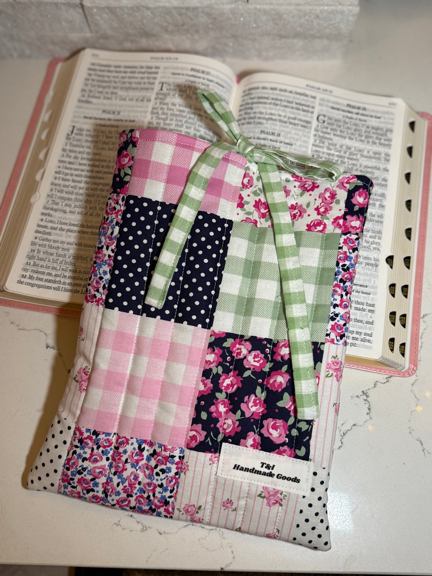 Pink Floral patch Book Sleeve w/bow