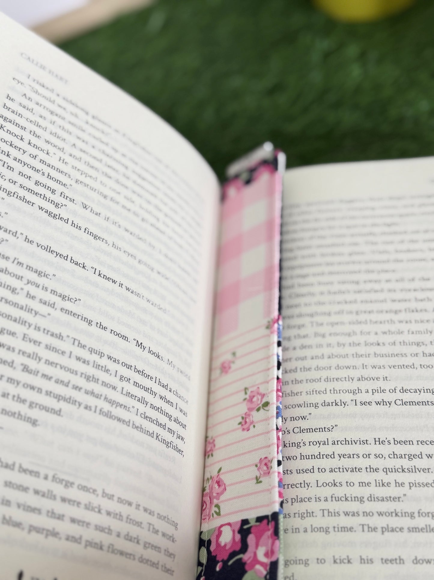 Pink Floral Patch Fabric Bookmark