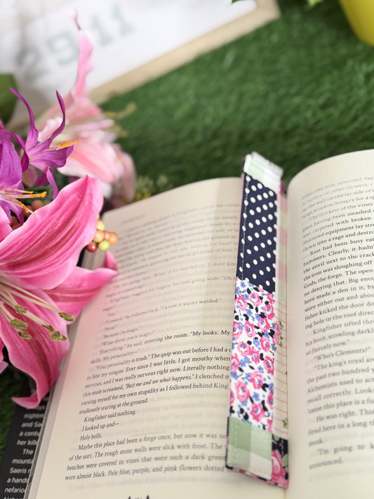 Pink Floral Patch Fabric Bookmark