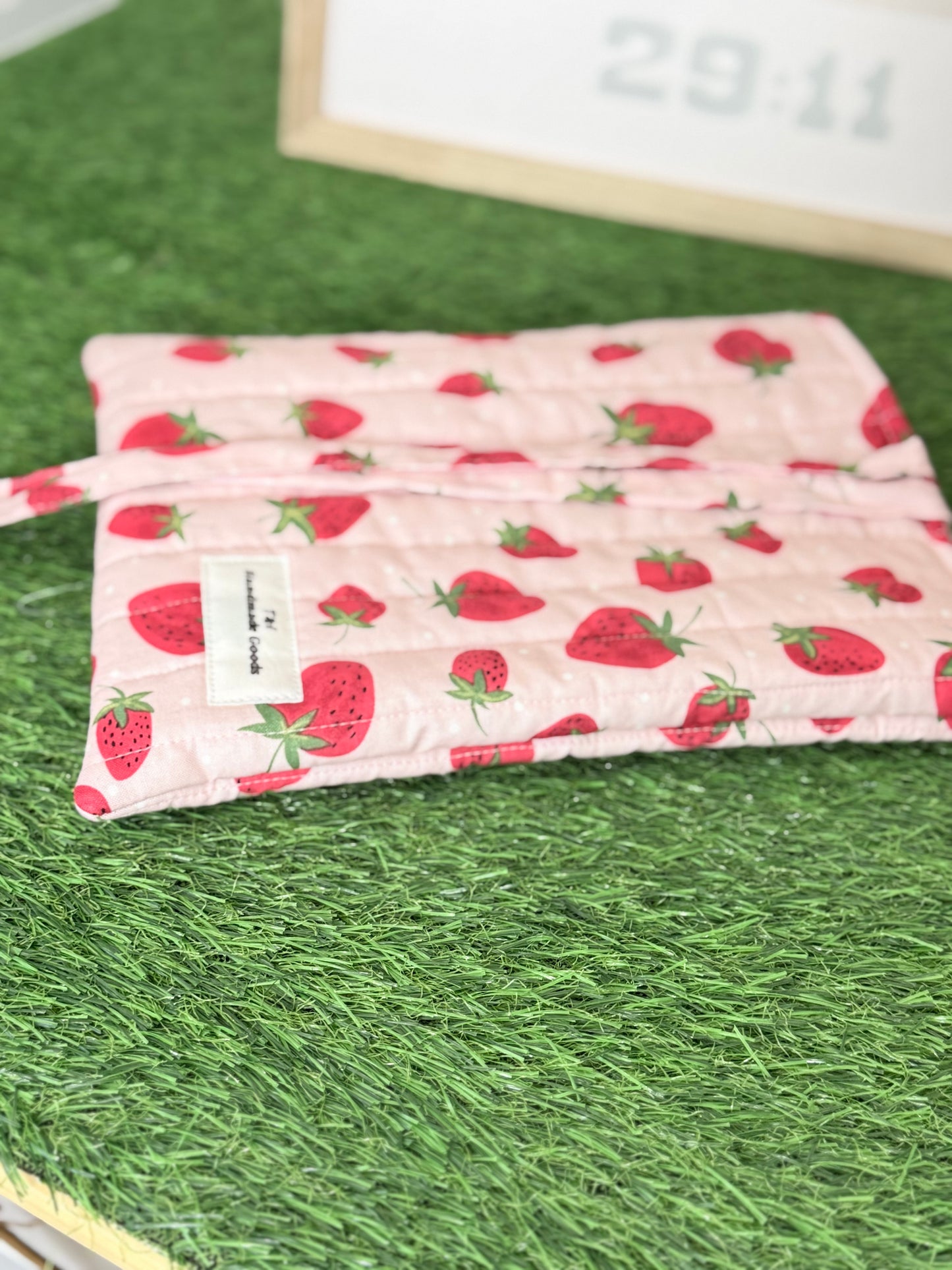 Strawberry field Book Sleeve w/bow