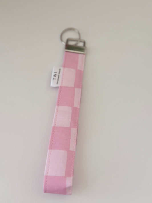 Pink Checker Wristlet Keychain